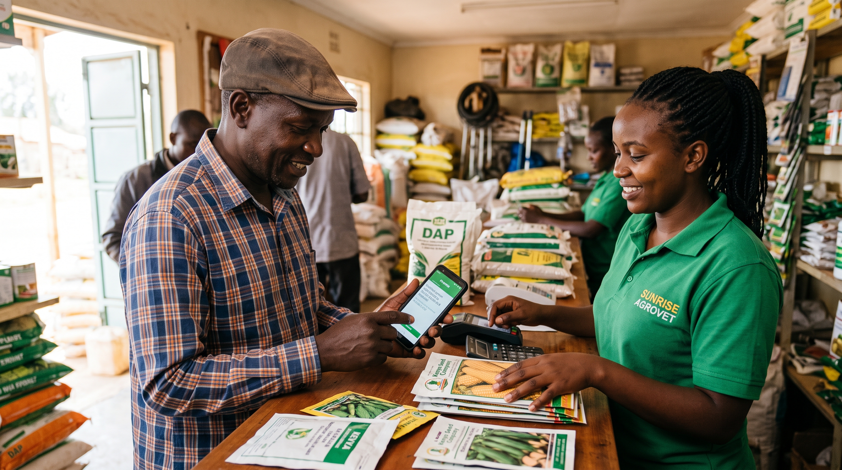 Agrovet customer paying with M-Pesa on Nexlev Retail POS in Kenya