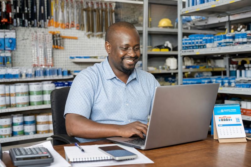 Hardware store owner using Nexlev Retail ERP in Kenya