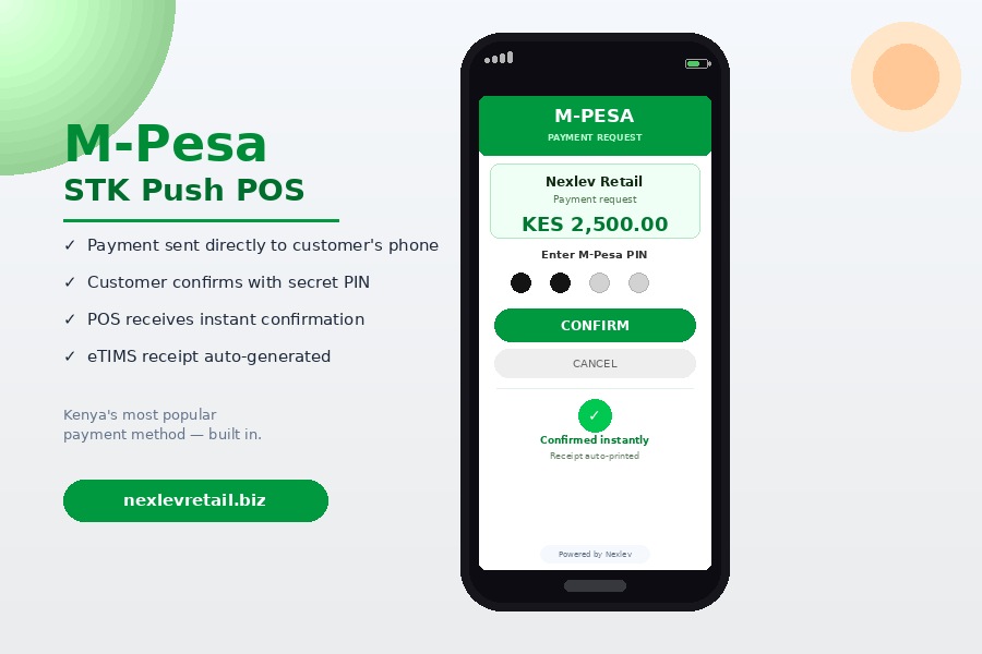 Cashier processing M-Pesa STK Push payment with Nexlev Retail
